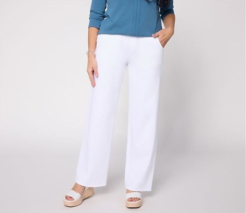 Denim & Co Size 1X White Comfy Knit Wide Leg Pants With Pockets A713217 NWOT